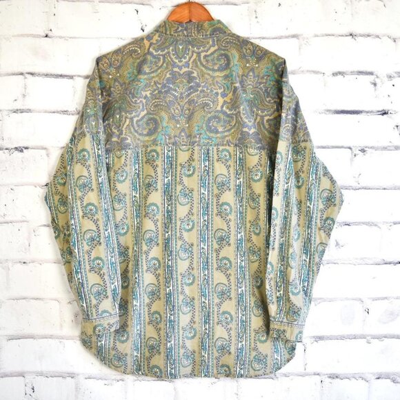 Vintage 90s Union Bay Earthtone Paisley Print Button Up Shirt - Picture 5 of 8